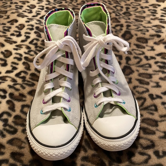 2 for $40 CONVERSE ALL STAR Shoes DOUBLE TONGUE POLKA DOT GREY Unisex Size 5 - Picture 5 of 10